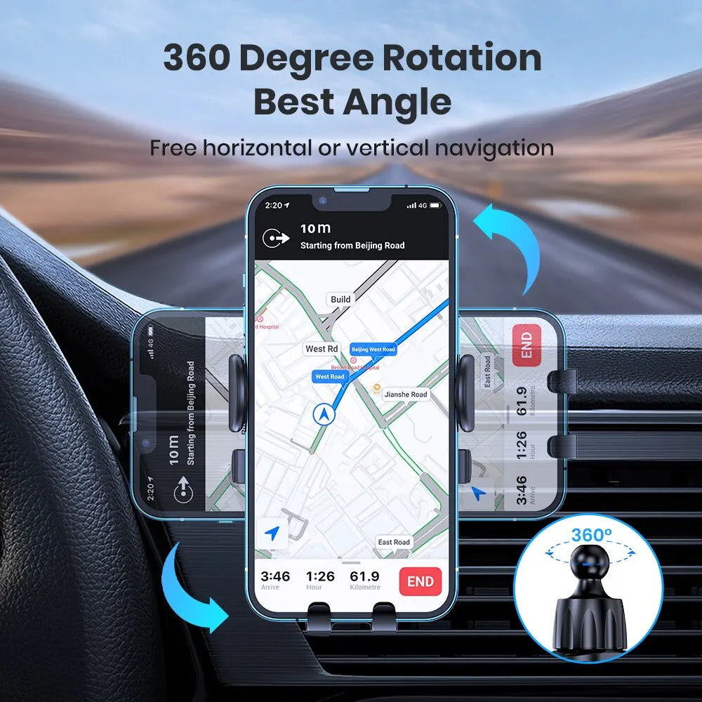 Car Phone Holder - Stable, Quick Release, 360° Rotation, Air Vent Installation