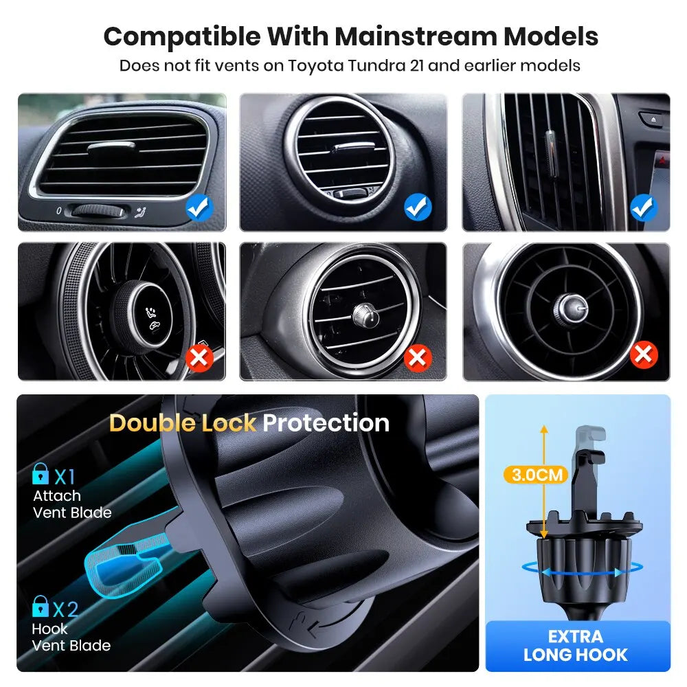 Car Phone Holder - Stable, Quick Release, 360° Rotation, Air Vent Installation